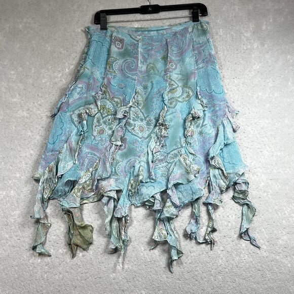 VTG Ice Midi Skirt Womens 10 Sheer Mesh Asymmetrical Fairy Grunge Boho Silk - Picture 8 of 13